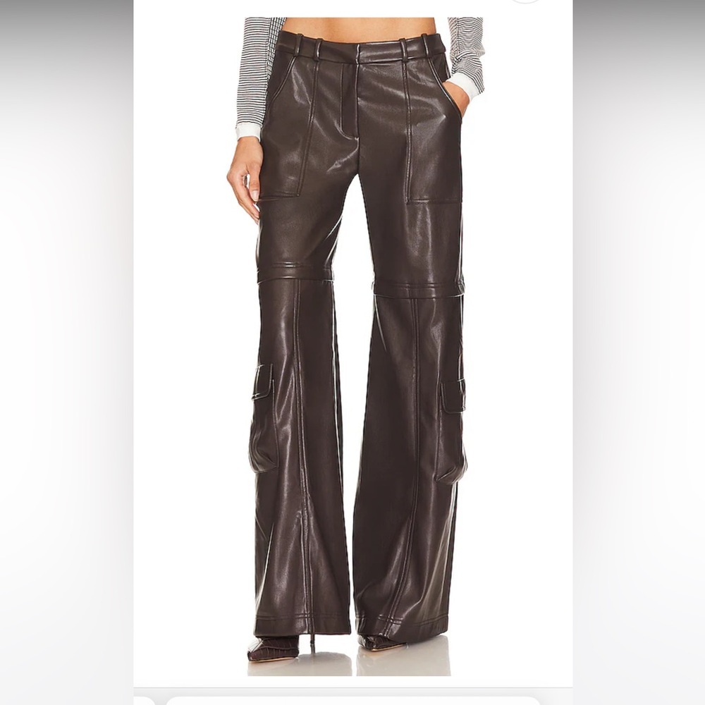 Amanda Uprichard Lucas Faux Leather Cargo Pants in Cocoa, XS